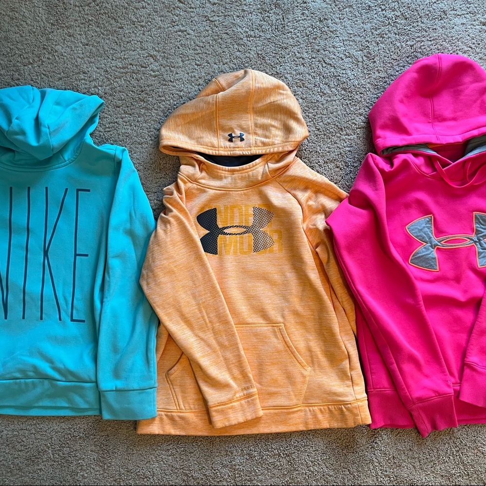 Girls, youth Nike and UA hoodies